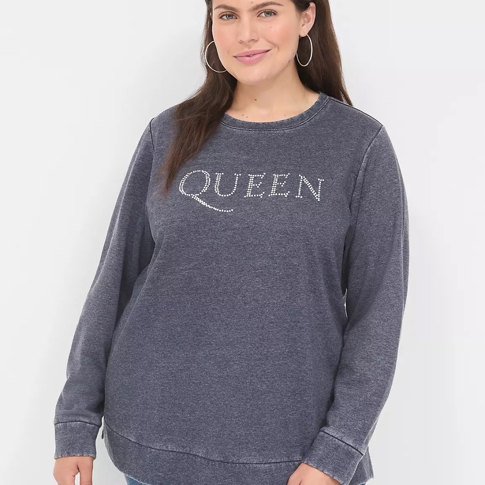 💙👑 Queen Rhinestone Graphic Sweatshirt – Maritime Blue 👑💙